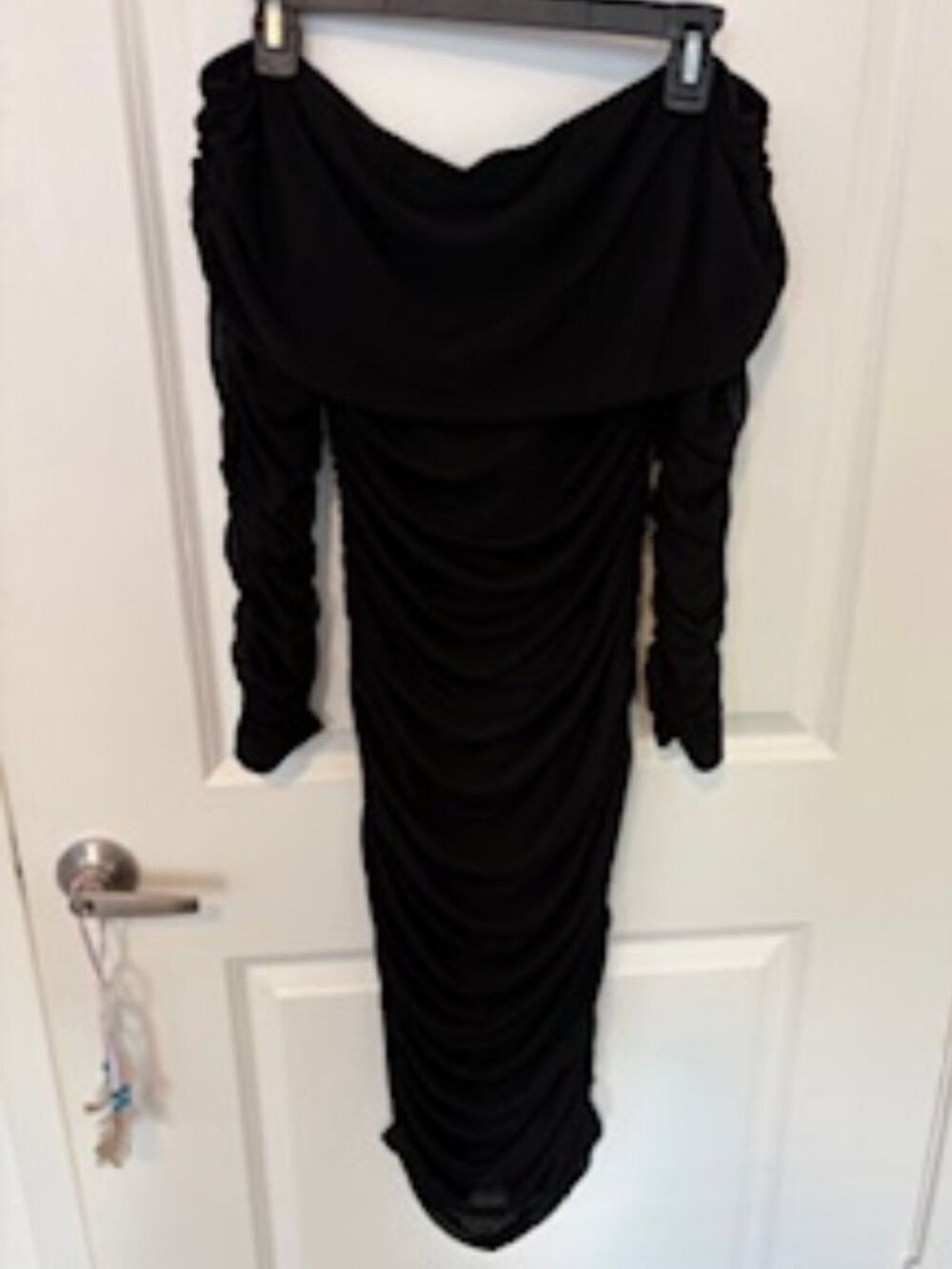 Amazon Black Long Sleeve Off Shoulder Ruched Midi Dress